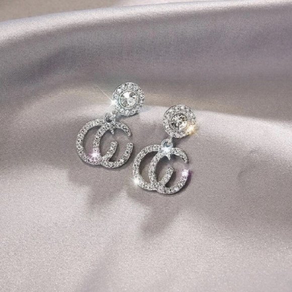 Accessories - Double C Sparkling Crystal Stud Earrings Women Girl Sweet Jewelry